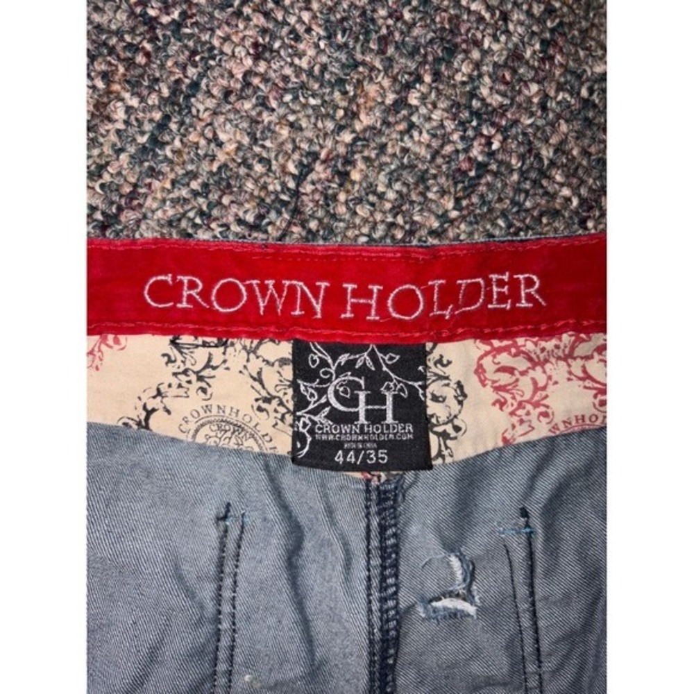Vintage Crown Holder Mens Baggy Distressed Embroidered Jeans Dark Wash Y2K 44/35 - Picture 3 of 8